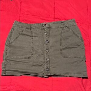 Olive Green Button-Front Mini Skirt